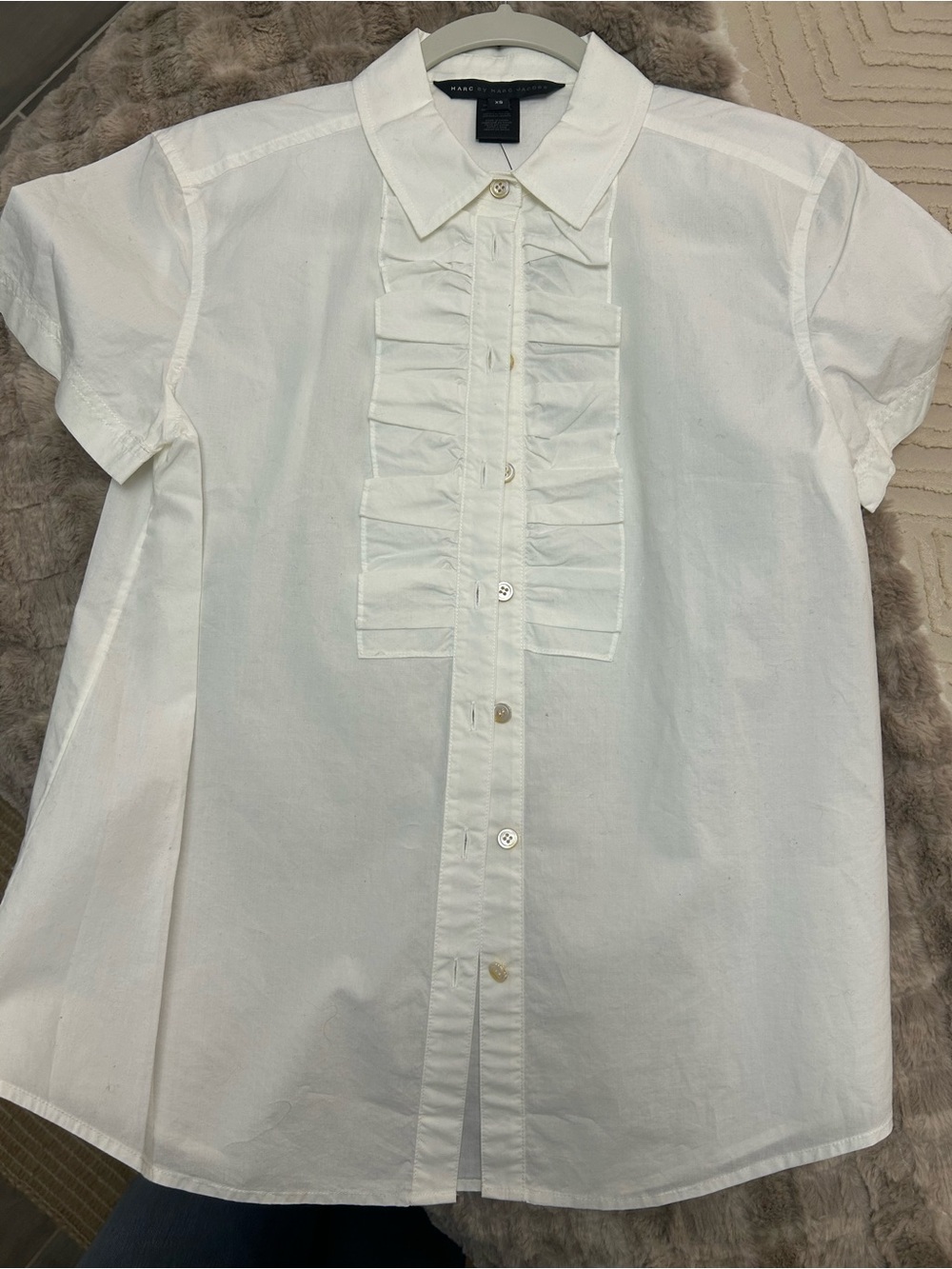 Marc by Marc Jacobs White Ruffled Button-Up Shirt